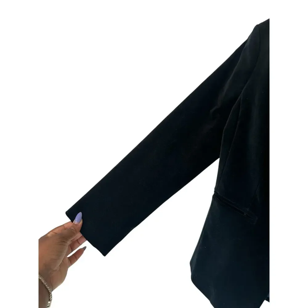 J.Crew 365‎ Black Open Front Slim Office Going Out Stretch Velvet Blazer Size 2